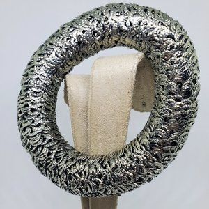 Vintage Silver Stacked Flowers Round Chunky Tube Link Stretch Bracelet